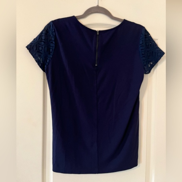 Market & Spruce Rich Navy Blouse, Sheer Short Sleeve Women’s Size Small - Picture 5 of 15
